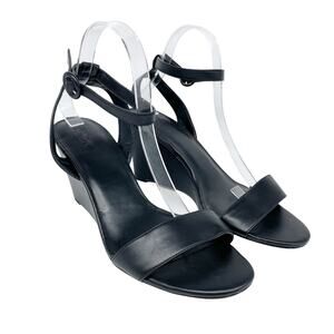 Nordstrom Rack Carrie Black Faux Leather Wedge Heel Ankle Strap Sandals Size 10
